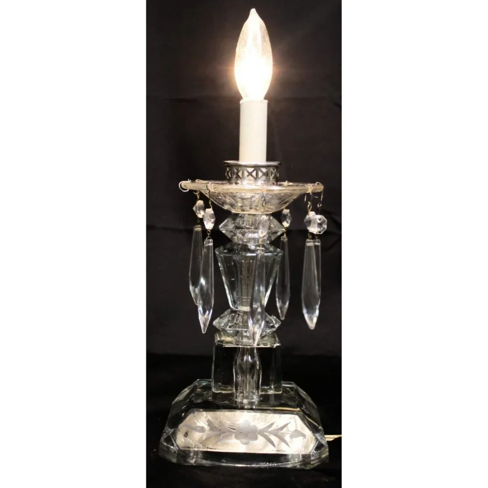 VTG Clear Crystal Lamp Light Floral Etch Hanging Pendant Victorian Glass Elegant